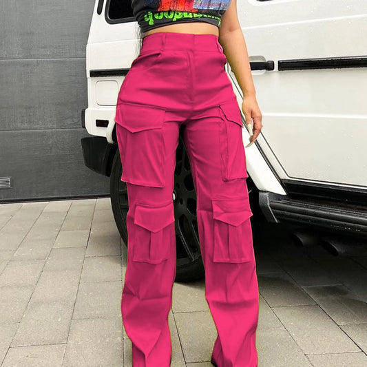 New Cargo Pants Female High Waist Wide Leg Trousers Women Fashion Pocket