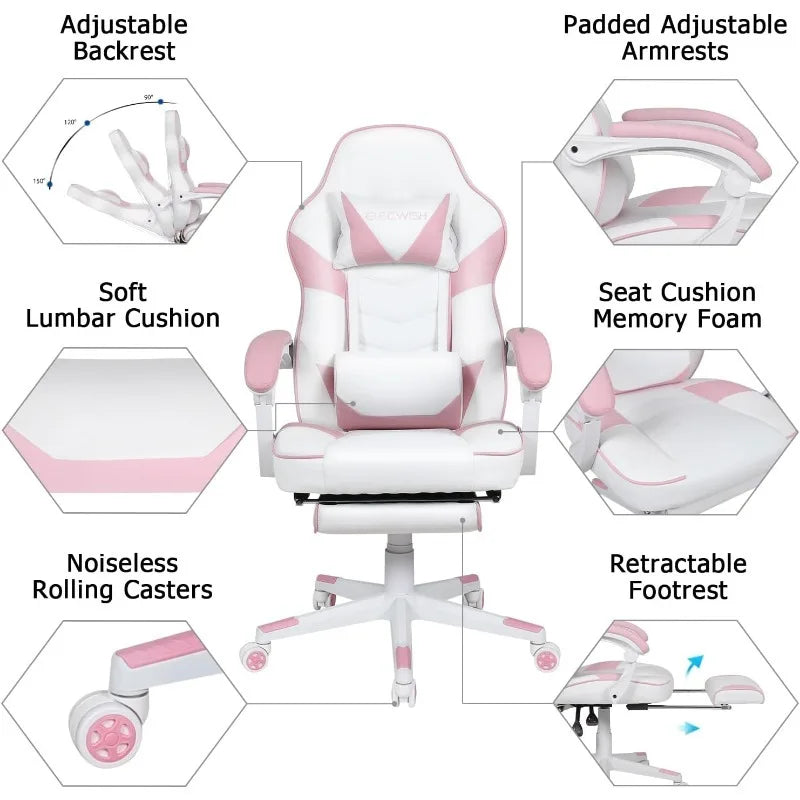 ARTET Gaming Chair with Massage High Back Computer Chair with Footrest Headrest