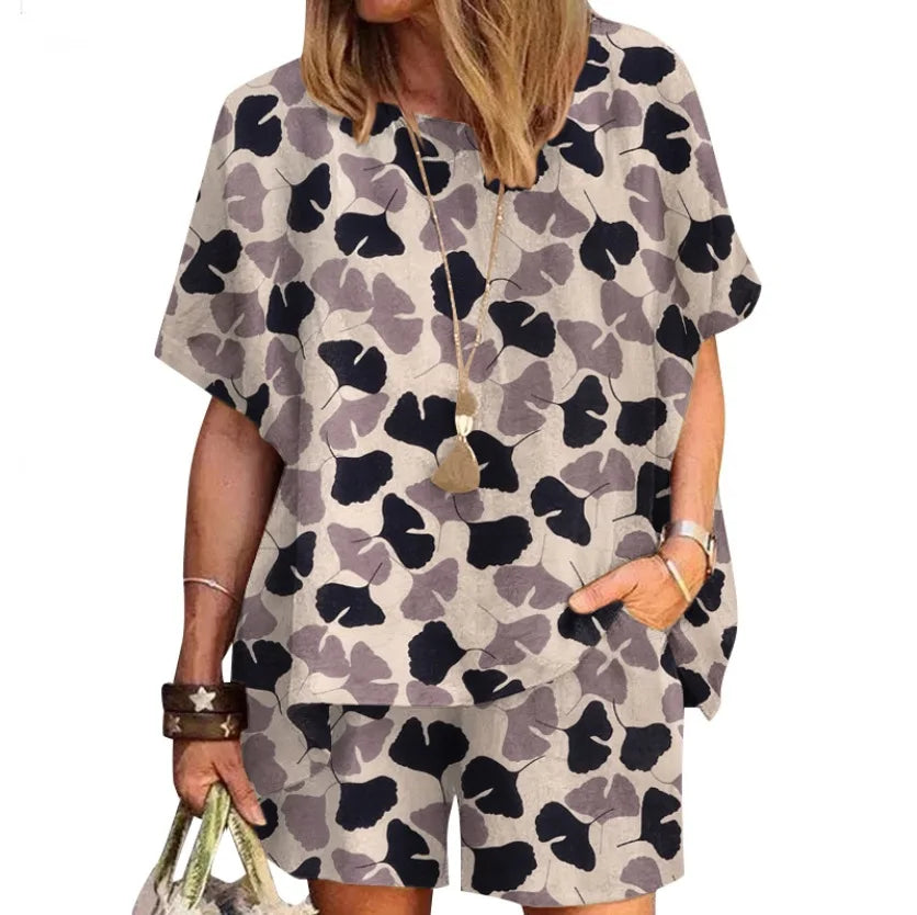 Summer Fashion New Women's Set Polka Dot Print Round Neck Loose Short Sleeve