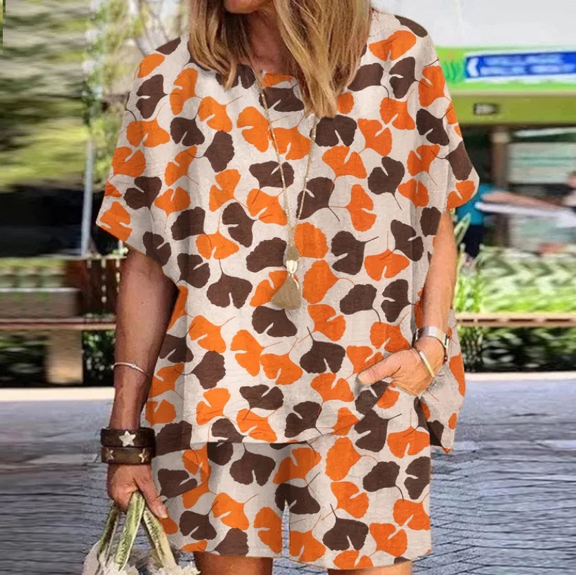 Summer Fashion New Women's Set Polka Dot Print Round Neck Loose Short Sleeve