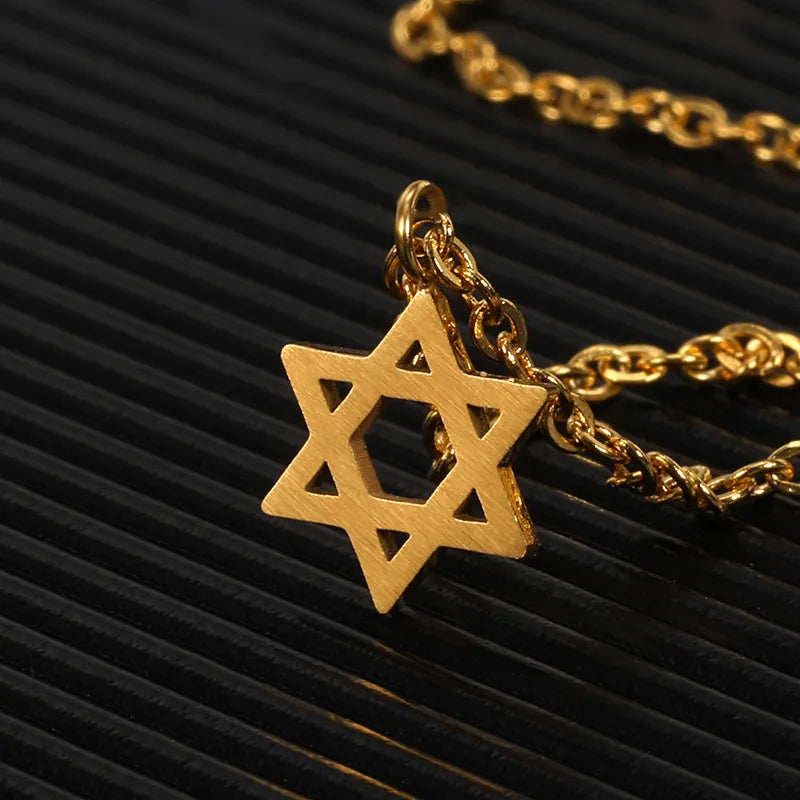 Jewelry Star of David Pendant Necklace for Women Chain Stainless Steel