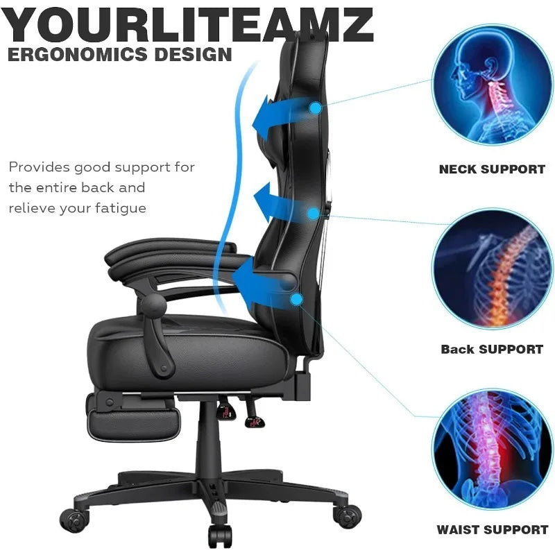ARTET Gaming Chair with Massage High Back Computer Chair with Footrest Headrest
