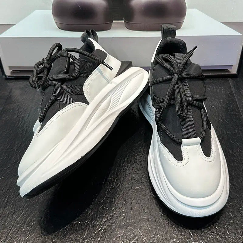 Fashion Men Designer Chunky Sneakers Board Shoes Casual Microfiber Leather Patchwork