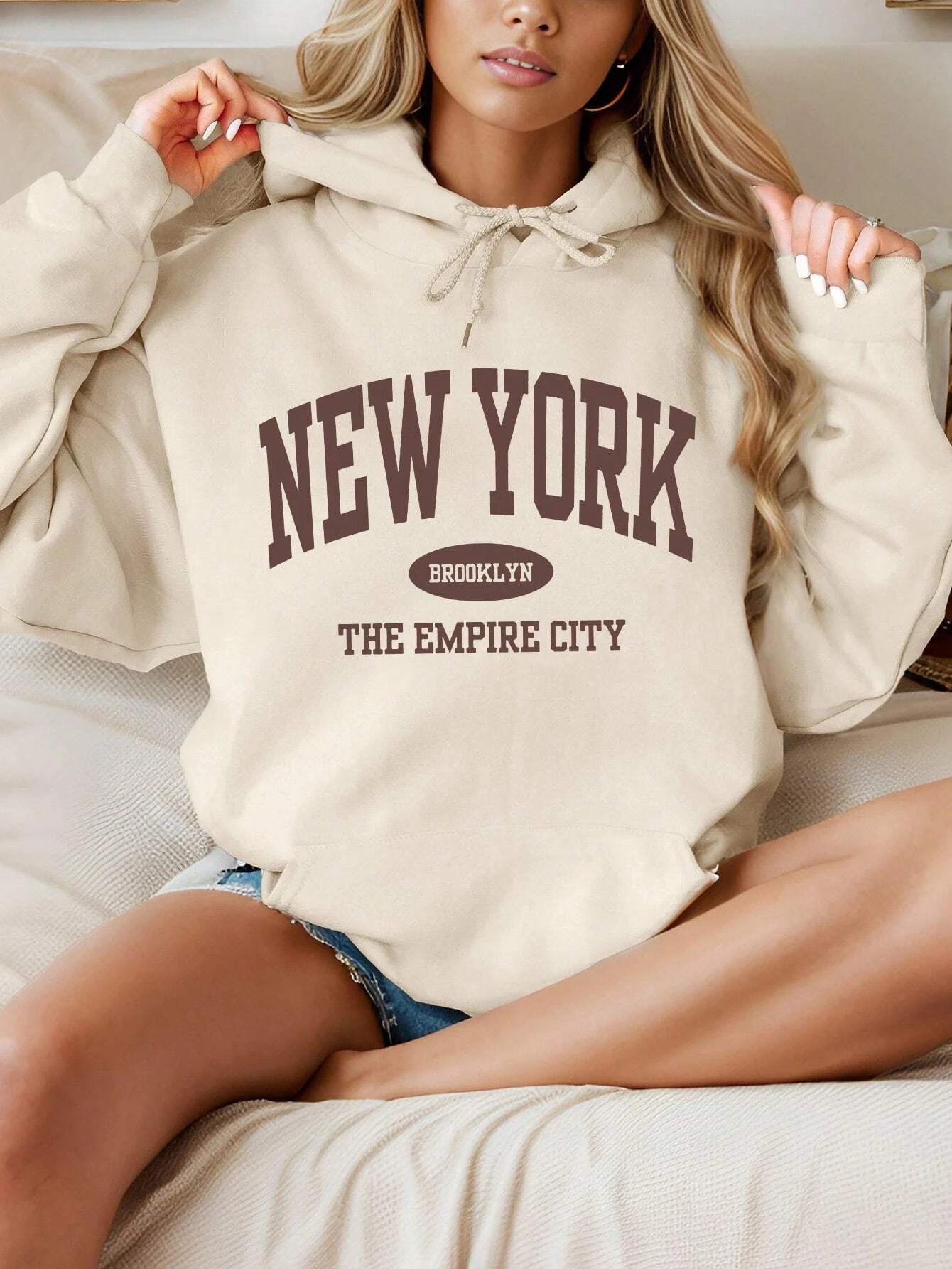 New York City Brooklyn Creative Letter Printed Female Hoodies Multicolor