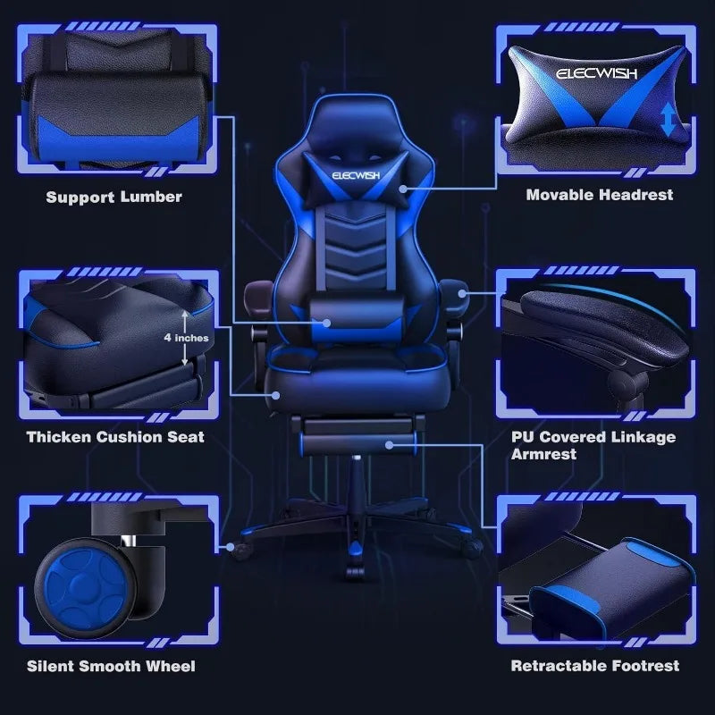 ARTET Gaming Chair with Massage High Back Computer Chair with Footrest Headrest
