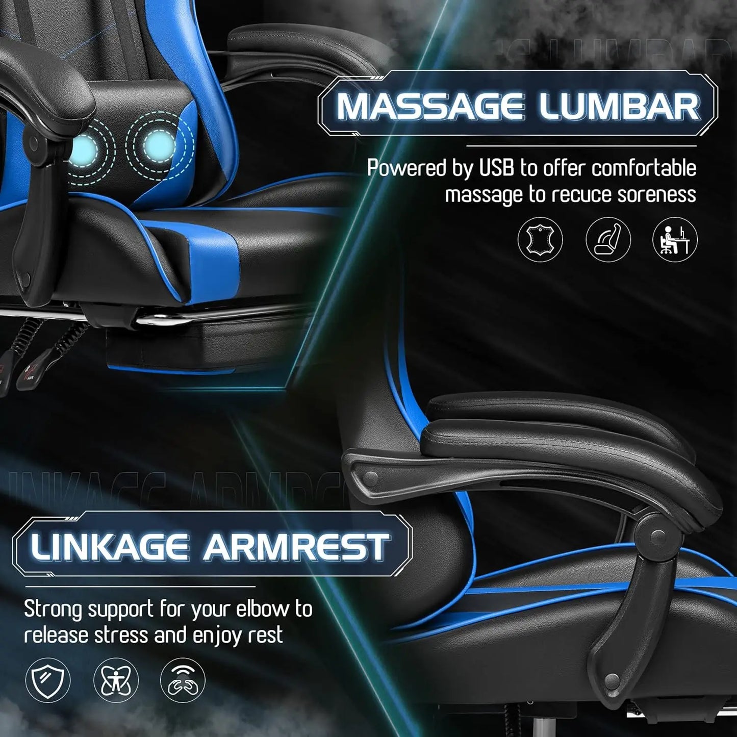 Gaming Chair, Video Game Chair with Footrest and Massage Lumbar Support,