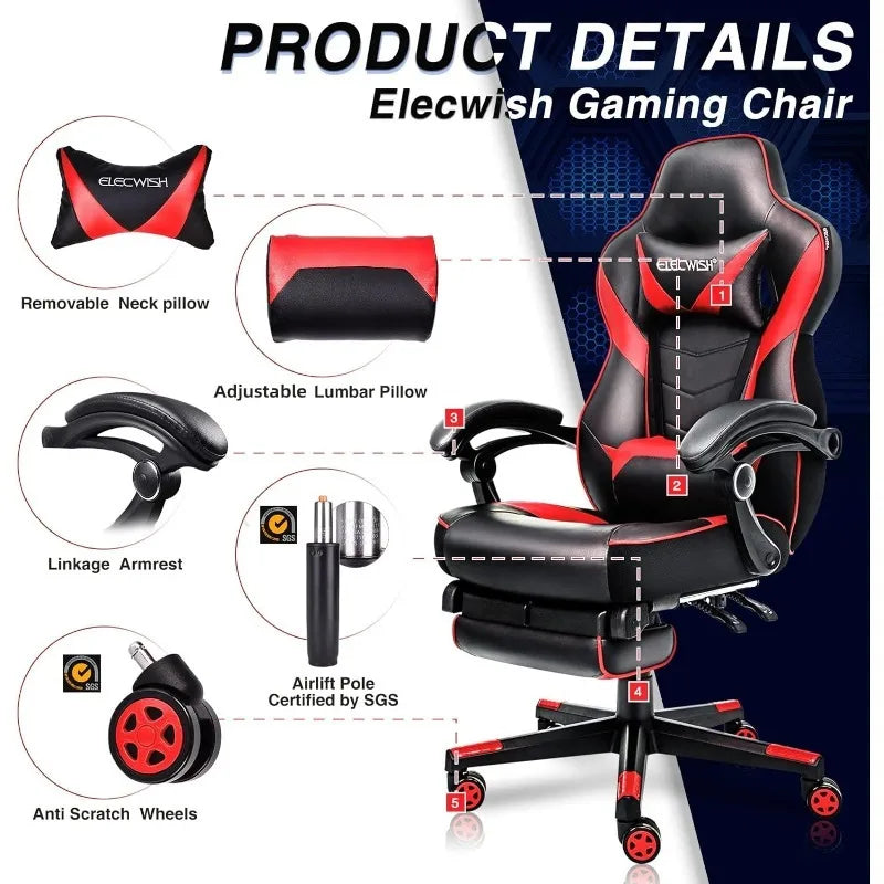 ARTET Gaming Chair with Massage High Back Computer Chair with Footrest Headrest