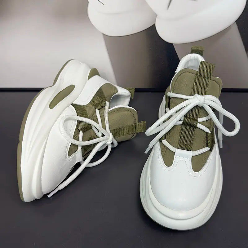 Fashion Men Designer Chunky Sneakers Board Shoes Casual Microfiber Leather Patchwork