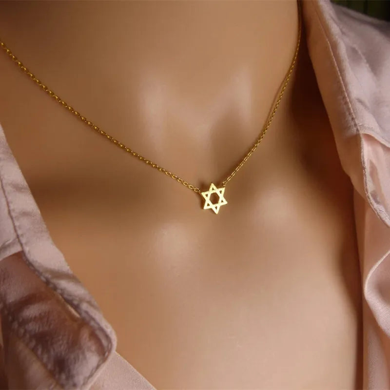 Jewelry Star of David Pendant Necklace for Women Chain Stainless Steel
